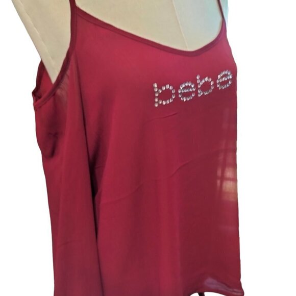 (671) Bebe Burgundy Cold Shoulder Embellished Logo Top Size Small - Picture 2 of 4